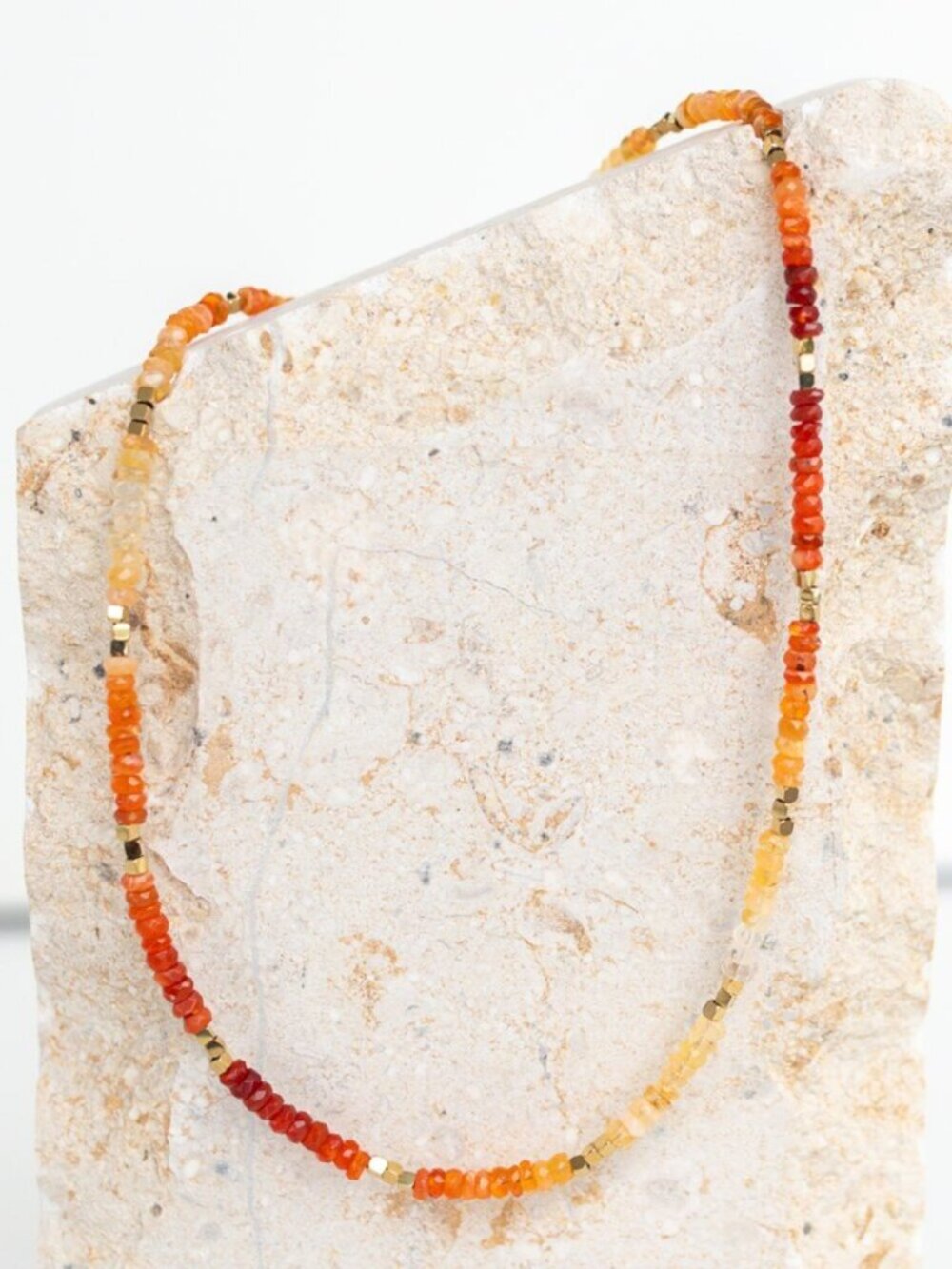 Opal Necklace Gold Beaded Waterproof Mexican Fire Opal Jewelry October Birthday - Picture 5 of 13